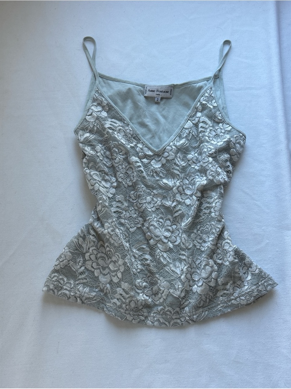 Anne Fontaine Light Gray Lace V-Neck Camisole size 2